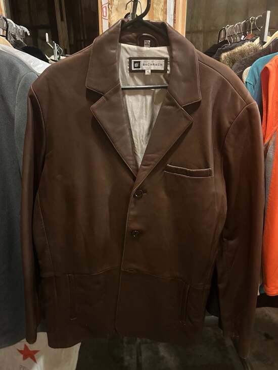 Bachrach Men's Brown Genuine Leather Two-Button Blazer Jacket Size XL